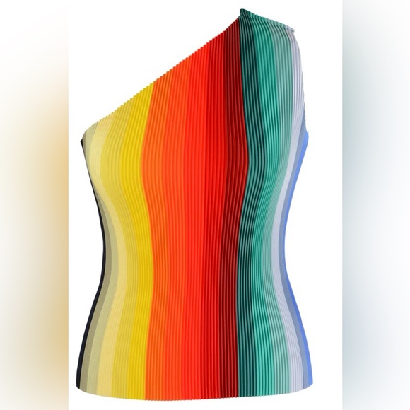Kitty Joseph Tops - KITTY JOSEPH Chroma One Shoulder Top - Reversible Rainbow - Sz S